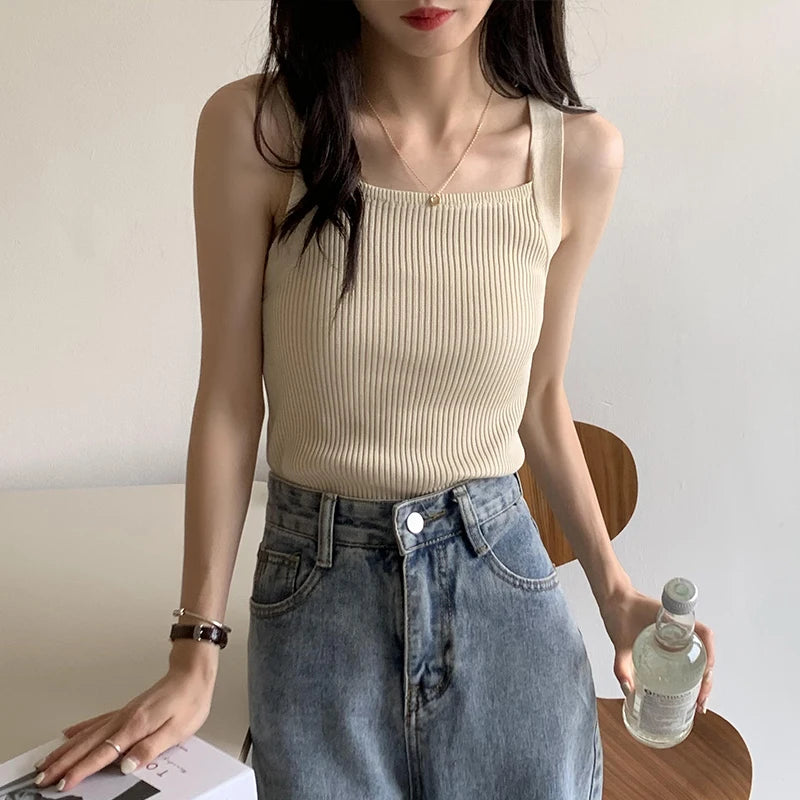 HELIAR Women Plain Tops Knitted Tank Tops Fashion Cute Basic Crop Tops Women O-neck Plain Crop Tops 2025 Summer