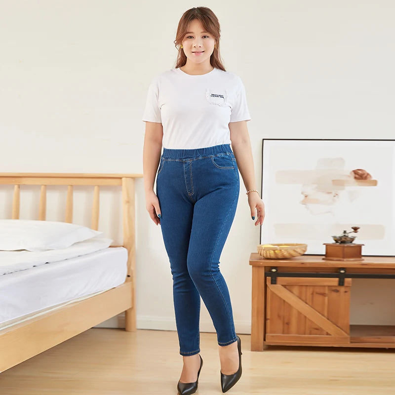 Women  Jeans for Curvy  Elastic Waist Stretchy Denim Pants Tummy Control Mom Jeans 4XL ouc551