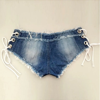 Women Sexy Jeans Shorts Summer Fashion Low-waist Denim Knotted Band Mini Short Beach Casual Shorts Sexy Club Party Bikini Bottom