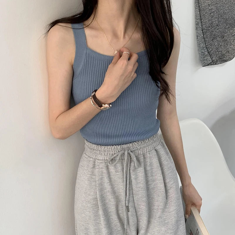 HELIAR Women Plain Tops Knitted Tank Tops Fashion Cute Basic Crop Tops Women O-neck Plain Crop Tops 2025 Summer