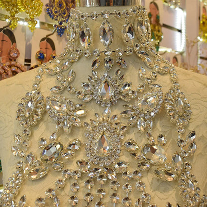 CUIER Luxurious Black Tops for Women Body Chain Jewelry Gun-black