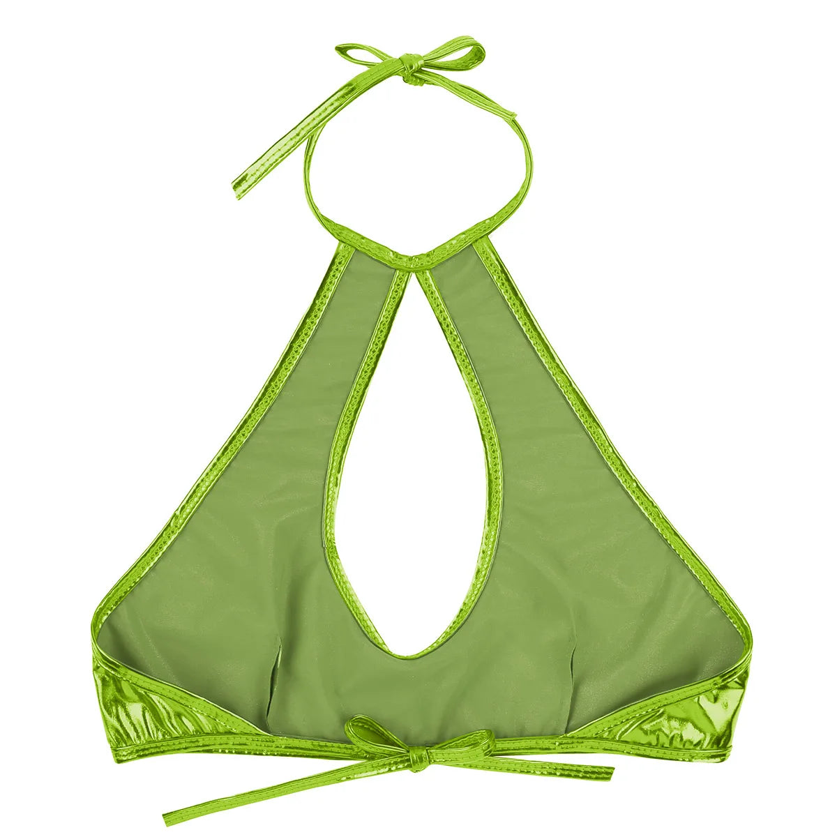 Femme Womens Fashion Top Women Shiny Metallic Faux Leather Sleeveless Halter Neck Cut Out Strappy Crop Tops Sexy Clubwear Vest