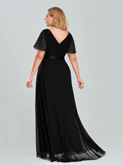 Plus Size Evening Dresses Long XUCTHHC Elegant A Line V Neck Ruffles Chiffon Formal Wedding Party Dress Robe De Soiree 2021