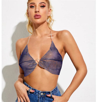 Sexy black White Summer crop top women festival Beach club outfits Party tank top t shirt woman Halter Rhinestones tops topy Hot