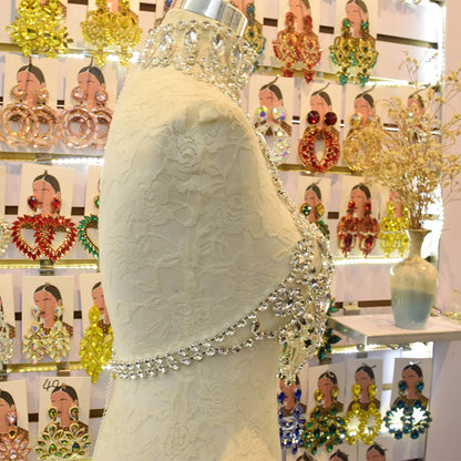 CUIER Luxurious Black Tops for Women Body Chain Jewelry Gun-black