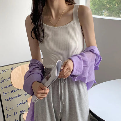 HELIAR Women Plain Tops Knitted Tank Tops Fashion Cute Basic Crop Tops Women O-neck Plain Crop Tops 2025 Summer