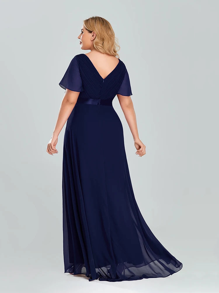 Plus Size Evening Dresses Long XUCTHHC Elegant A Line V Neck Ruffles Chiffon Formal Wedding Party Dress Robe De Soiree 2021