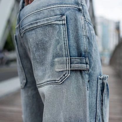Baggy Jeans Mens Straight Denim Cargo Pants Biker Jeans Men Baggy Loose Blue Jeans With Side Pockets Jeans Men