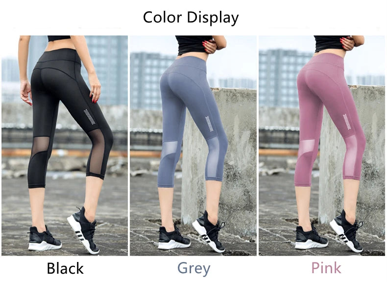 Workout Clothes Leggings Mujer Elastic High Waist Sports Leggings Women Yoga Pants Running Quick Dry Capris Crop Fitness Tight