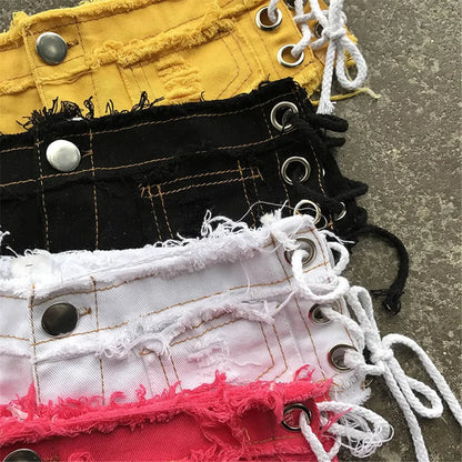Women Sexy Jeans Shorts Summer Fashion Low-waist Denim Knotted Band Mini Short Beach Casual Shorts Sexy Club Party Bikini Bottom
