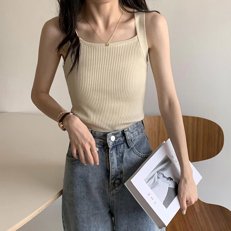 HELIAR Women Plain Tops Knitted Tank Tops Fashion Cute Basic Crop Tops Women O-neck Plain Crop Tops 2025 Summer