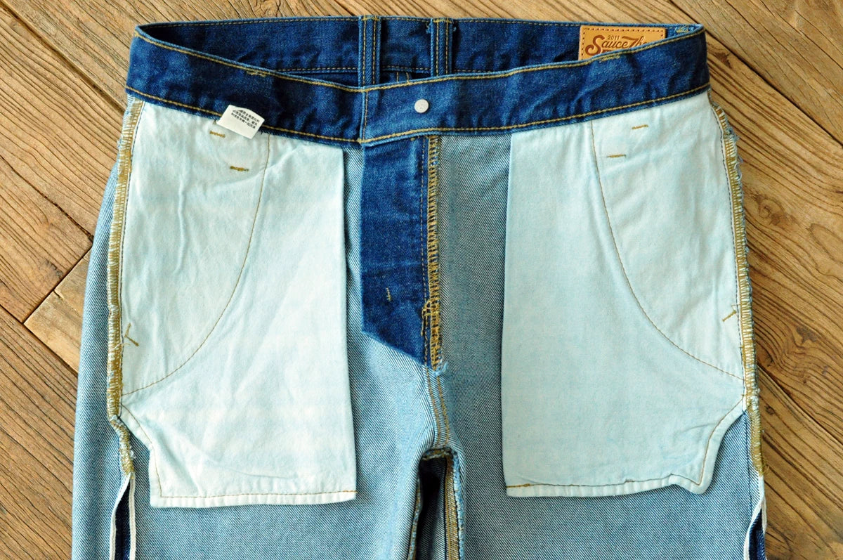 Saucezhan  315XX-18SX Men Jeans Washed Jeans Selvedge Denim Jeans for Men Distressed Jeans Taper Fit  Zipper Fly  18 oz