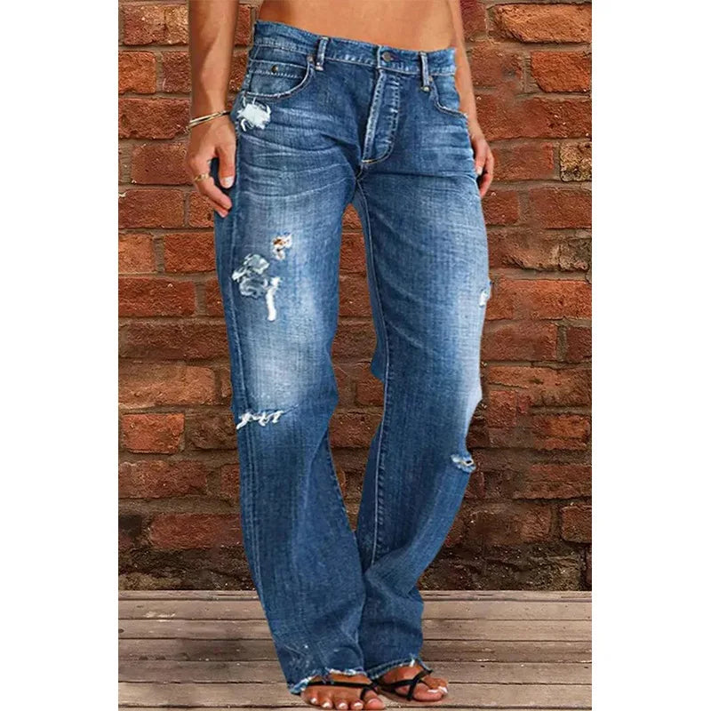 2025 Women's Jeans Slim Fit and Slimming Straight Leg Washed Distressed Jeans for Women