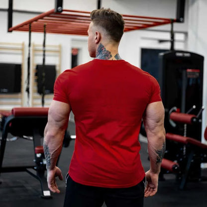 Men's Gym Fitness Clothing Man Cotton Sports Short Sleeve T-shirt Running Training Slim Printed Shirt Sweatshirt Casual Tops