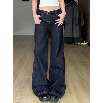 Blue Jeans Women's Hip-hop Fashion Vintage Streetwear Y2K Wide Leg Straight Jean High Waist Trouser Classic Baggy Denim Pants