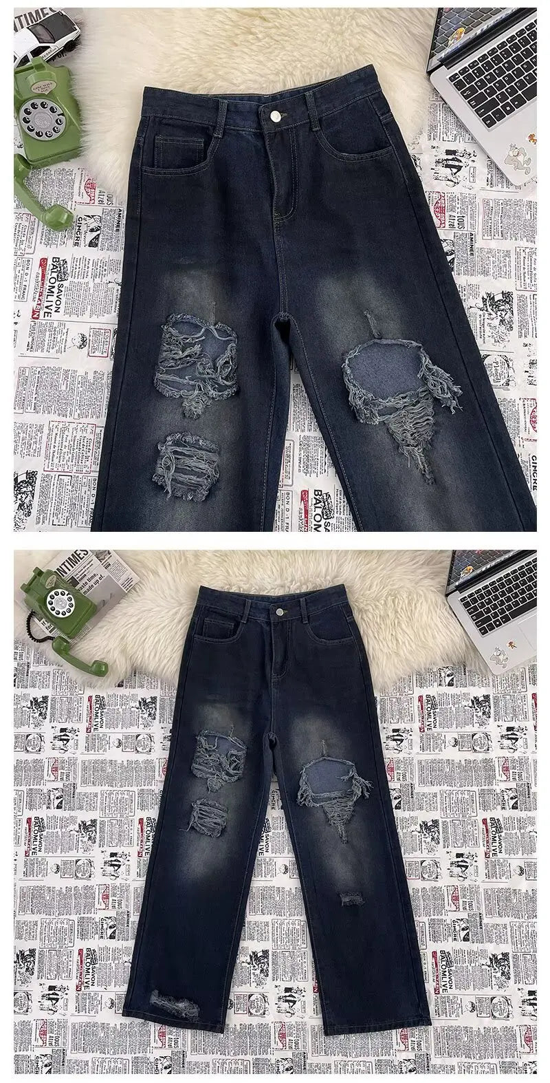 High Street Trendy Ripped Wide Leg Jeans for Women in Spring and Summer New High Waist Loose Fashion Floor Pants y2k Jeans Woman