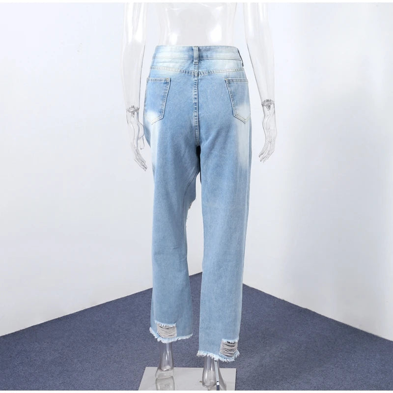Casual Straight Jeans Women High Waisted Washed Skinny Ripped Slim Denim Pants 2025 Autumn Fashion Trend Commute Lady Trousers