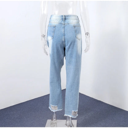 Casual Straight Jeans Women High Waisted Washed Skinny Ripped Slim Denim Pants 2025 Autumn Fashion Trend Commute Lady Trousers