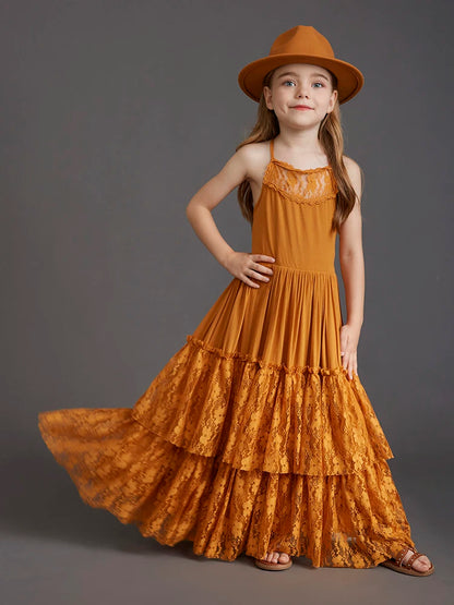 Plus Size Princess Girls Lace Long Dresses Baby Kids Flower Wedding Christmas Party Vestidos Children Clothing For 3-15 Years