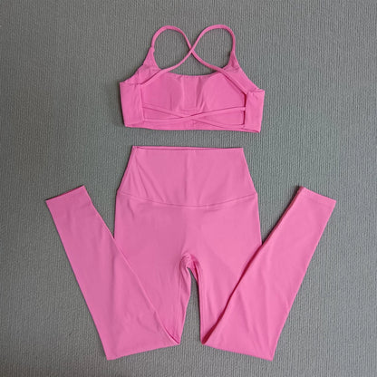 Yoga Clothes Set 2 Pcs Gym Tights Sports Set Women Sweat Bras Tops Compression Leggings Fitness Suit Running Workout Tracksuit