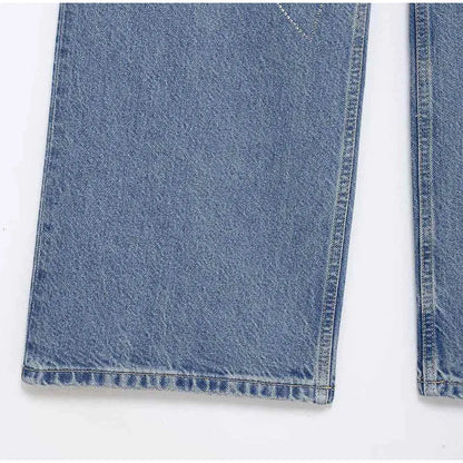 2025 Women Diamonds Denim Jeans Solid Loose Straight Long Pants Woman Casual High Waisted Pockets Streetwear Baggy Trousers