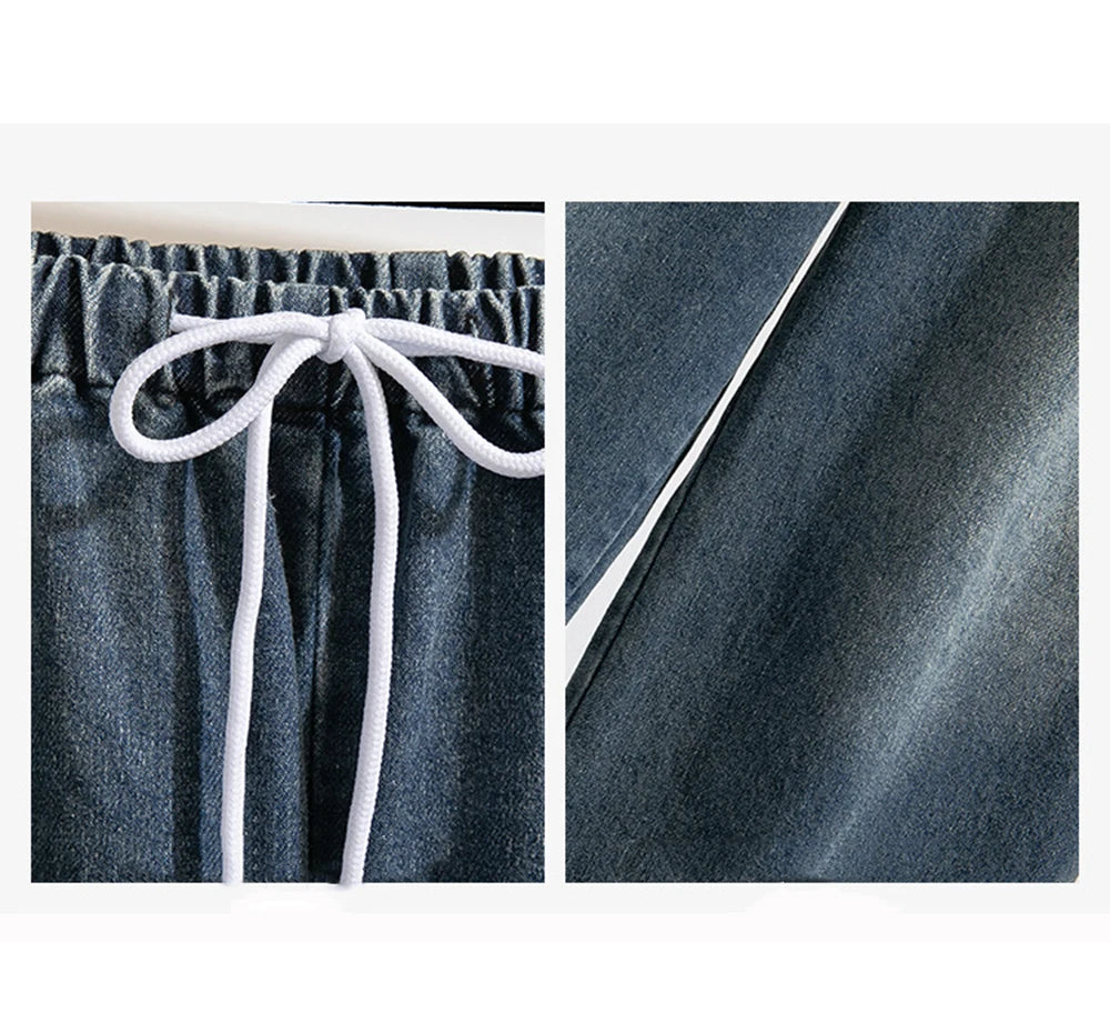 Oversized Jeans Women's 2025 New Spring Autumn Elastic Waist Lace-up Loose Gradient Wide Leg Long Female Denim Pants