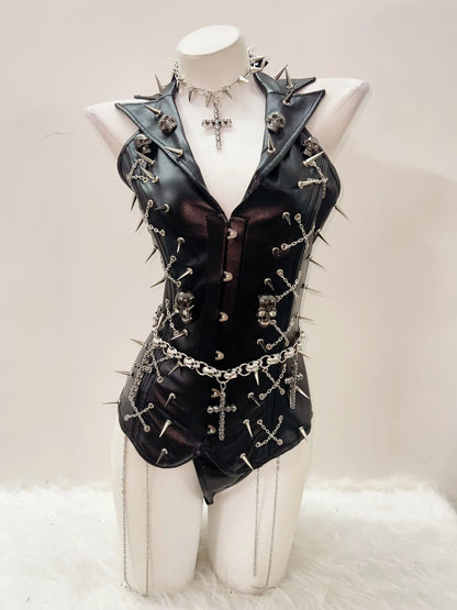 Skull Tank Tops Rivets  tops Cross Tank Tops y2k clothes y2k crop top Gothic Tank Tops Punk Tank Tops sexy top harajuku fashion