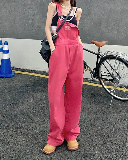 jeans womens 2025 Summer Style loose Girls Pink wide leg trousers jumpsuit korean casual denim overalls womens