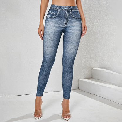 2025 Autumn Winter Denim Yoga Pants Women Vintage Casual Skinny Jeans Tights Woman Pocket High Waist Outdoor Joggers Trousers