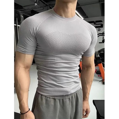 een Fitn Training Clothes Qui Dry ort Sve Men's Summer Running Sports Crion Elastic Muscle T-irt