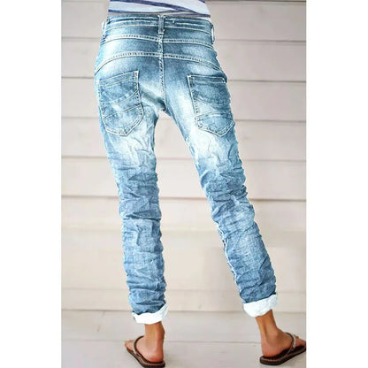 Jeans for Women Drawstring Elastic-waisted Jeans Casual Button Baggy Jeans Women Trousers Straight Women Wide-leg Pants Slouchy
