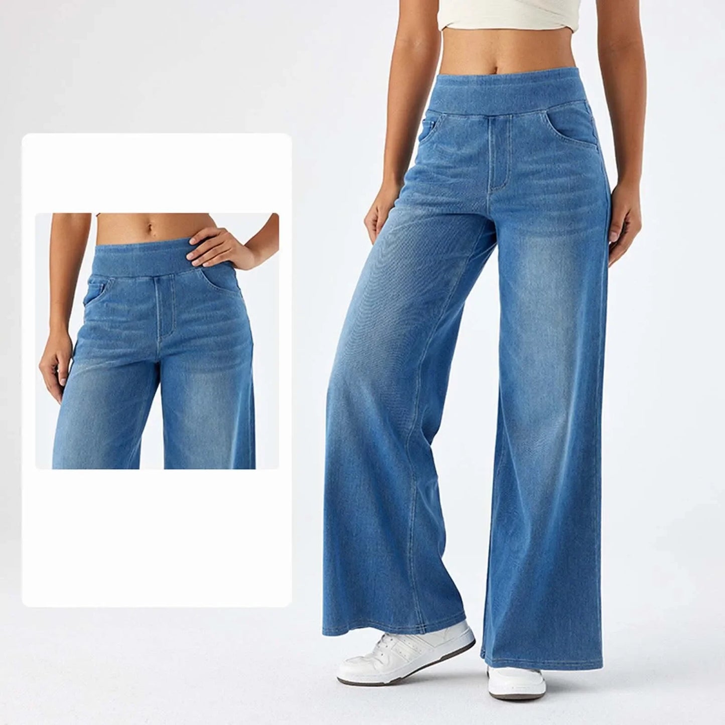 Women Baggy Jeans Streetwear High Waist Wide Leg Denim Pants Retro Elastic Waist Blue Loose Female Trousers 2025
