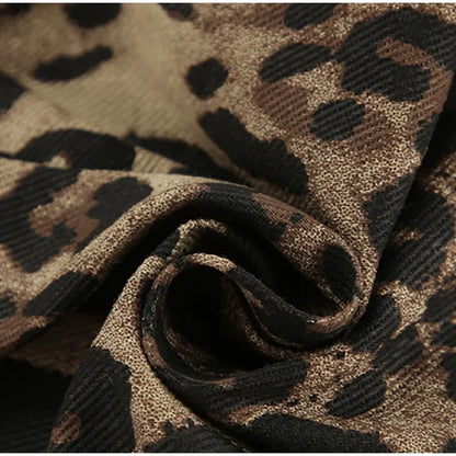 High-Waisted Leopard Print Denim Jeans for Women Retro Slim Straight Leg Trousers Vintage Y2k Hip Hop Streetwear Lady Fashion