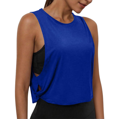 Women Sleeveless Yoga Tops Breathable Blouse Cover Up Gym Workout Cool T-Shirt Running Short Tank Crop Top Athletic Vest