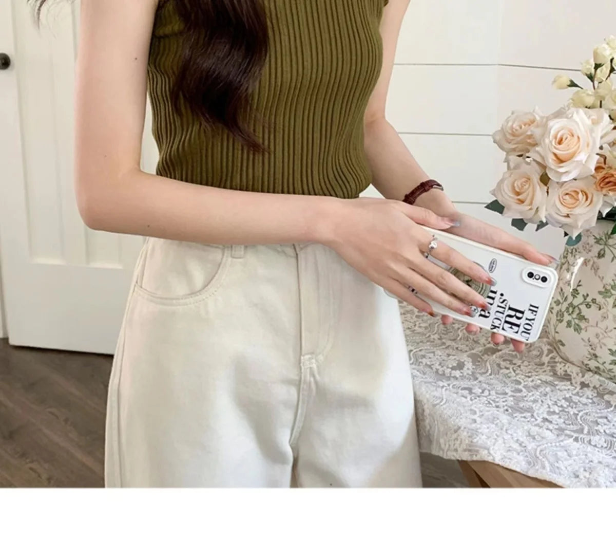 2026 Women Knitted Green Tank Tops Women Thin Tops Basic Casual Tank Tops O-neck Tees Sleeveless Tops For Women