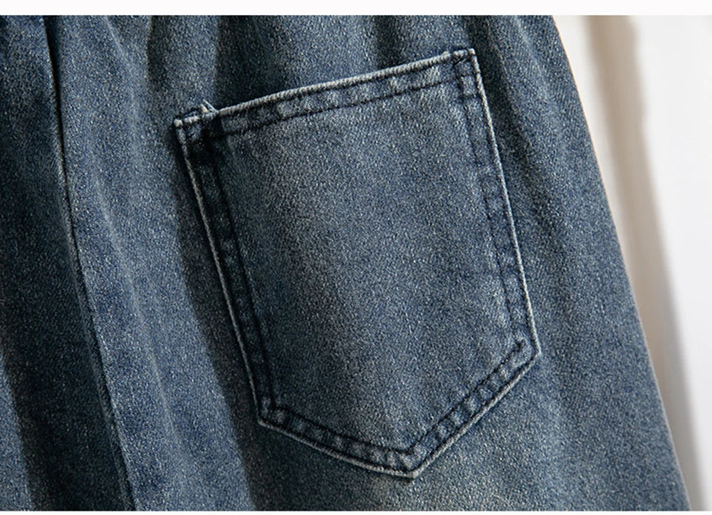 Oversized Jeans Women's 2025 New Spring Autumn Elastic Waist Lace-up Loose Gradient Wide Leg Long Female Denim Pants