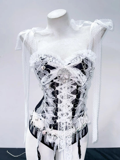 Skull top vintage tops gothic  tank tops  y2k tops y2k fashion  y2k crop top Punk Tank Tops Lace tops Cross Tops e girl clothes