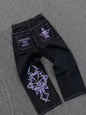 Street Fashion Trend Skull Embroidered Jeans Women Harajuku Y2K New Hip Hop Joker Straight Wide-leg Pants Couple Casual Jeans