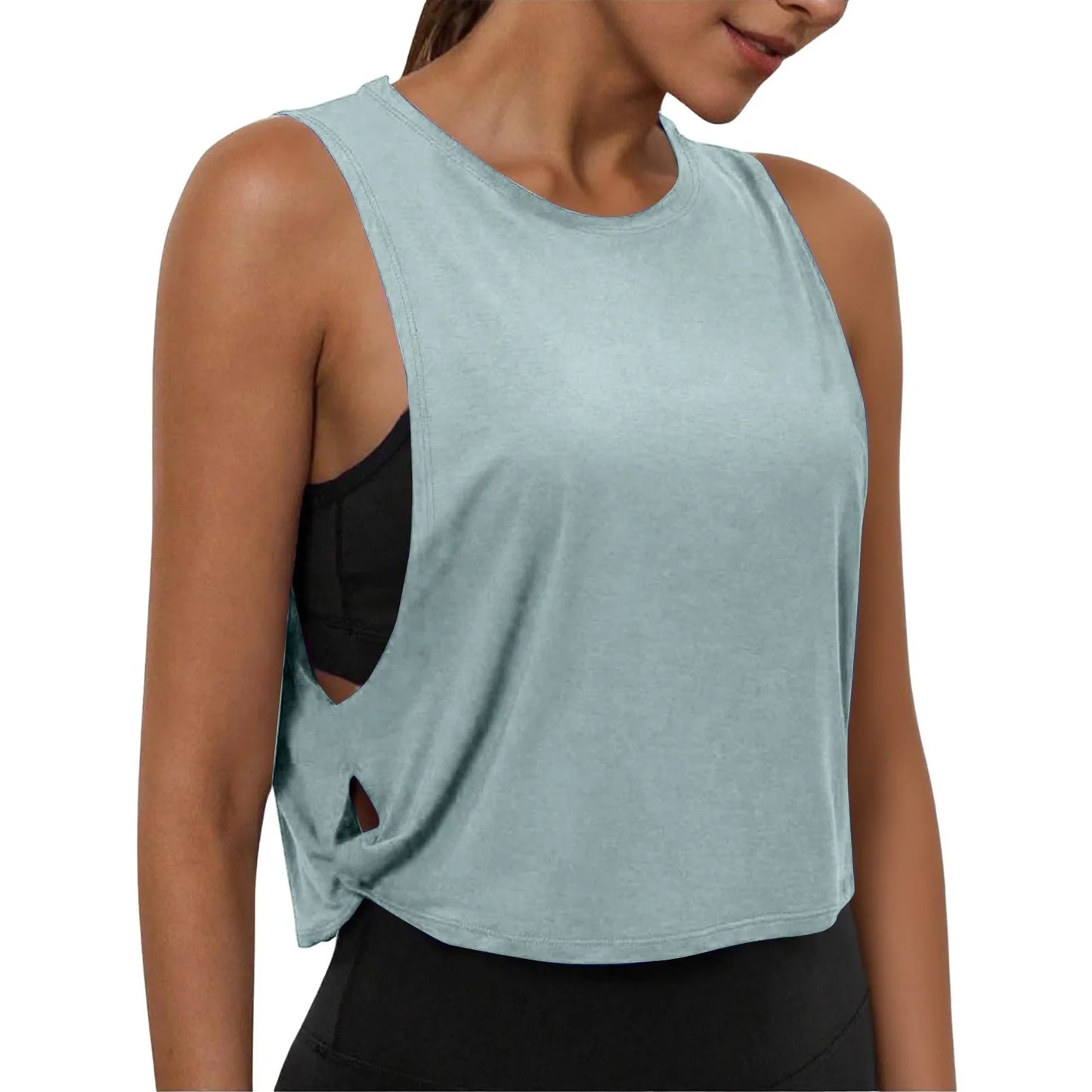 Women Sleeveless Yoga Tops Breathable Blouse Cover Up Gym Workout Cool T-Shirt Running Short Tank Crop Top Athletic Vest
