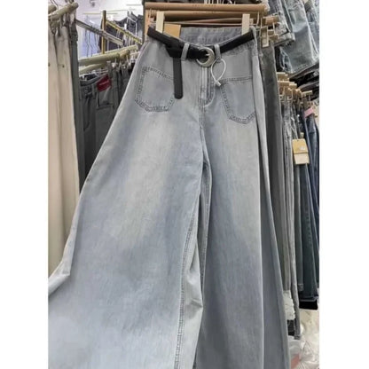 Wide-leg Jeans Women's Summer Thin 2024 New High-waisted Slimming Big Horn Loose Draping Mop Trouser Skirt Tide Women's Clothing