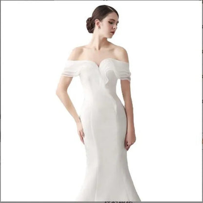 Off The Shoulder Wedding Dresses Robe De Mariée Stain Bride Gowns Court Train Backless Vestidos De Novia Women's