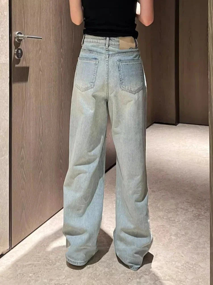 Fashion Street Casual Loose Woman Jeans Light Blue High Waist Basic Straight Pants Female Chicly Y2k New Slim Women Jeans