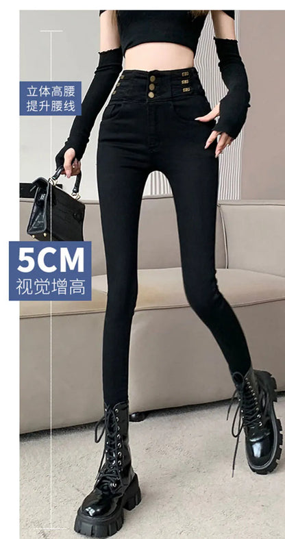 winter warm thick fleece woman's jeans with high waist jeans woman mom jeans women's jeans for women jean femme clothe black