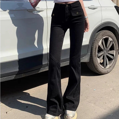 Woman New High Waist Fashion Flare Jeans Female Slim Fit Designer Denim Bell Bottom Pants Girls Retro Blue Black Gray Trousers