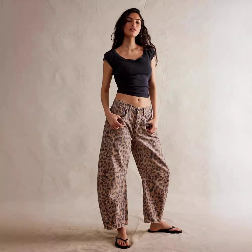 Cotton Denim Long Jeans For Women Trousers Casual  High Waisted Jeans Cropped Pants For Spring Summer Boho Beach Baggy Jeans