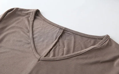 Fashion Tops Tees 2025 Summer T-shirt Women Half-Sleeve Solid Loose Shirt V-neck Oversize Basic Top Shirts for Women Casual