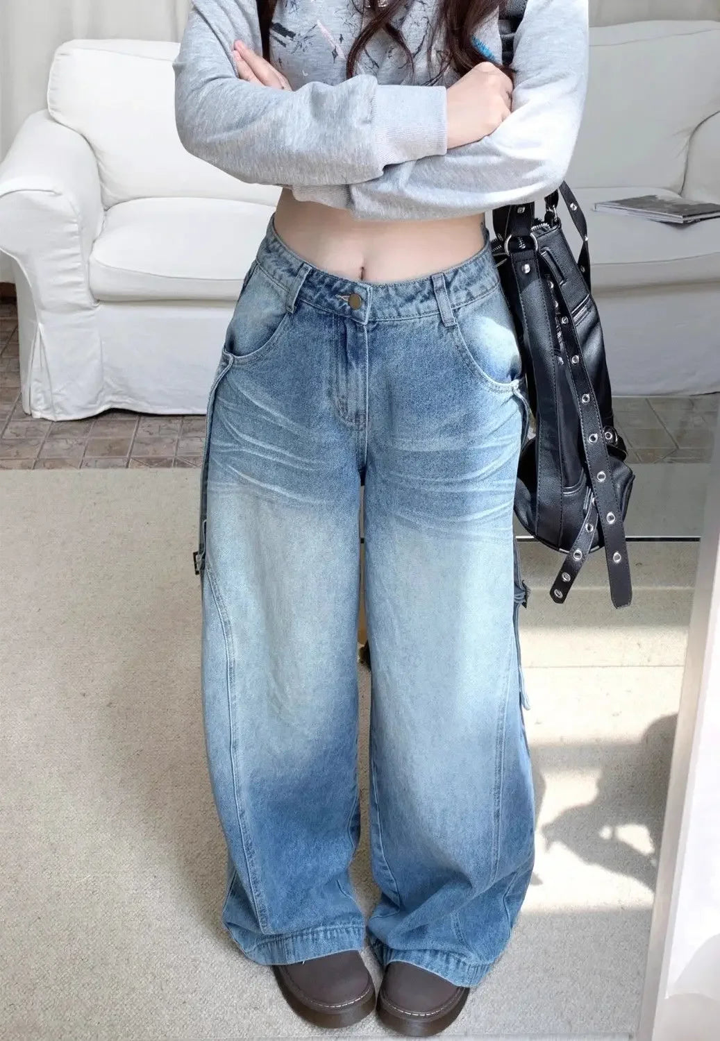 Womens Jeans High Waist Shot Pants for Women Straight Leg with Pockets Trousers Medium Hippie Good Quality Size X Larg Cool Xxl