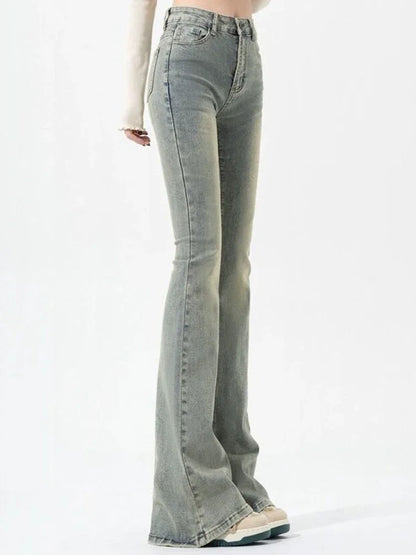 Ins Women Korean High Waist Flared Jeans Female High Street Boot Cut Pants Lady Y2k 2000s Yellow Denim Bell Bottom Trousers