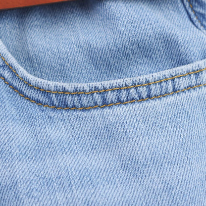 Women's European and American style layered denim vest top with belt high waisted straight leg jeans set