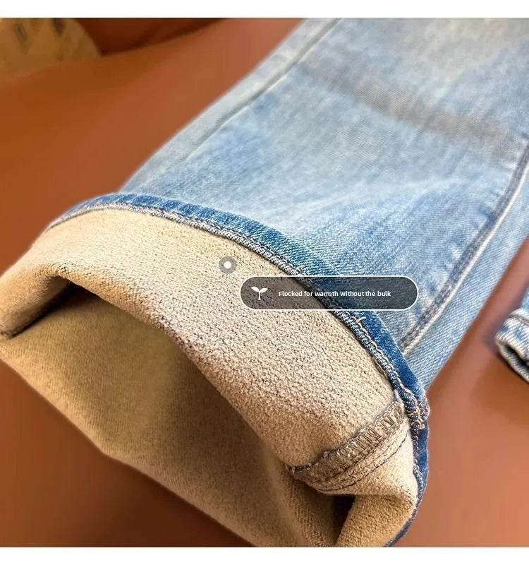 Flared Jeans for Women 25 Autumn Winter New Arrival Plus Velvet Elastic Retro Slim Sexy Petite Long Pants